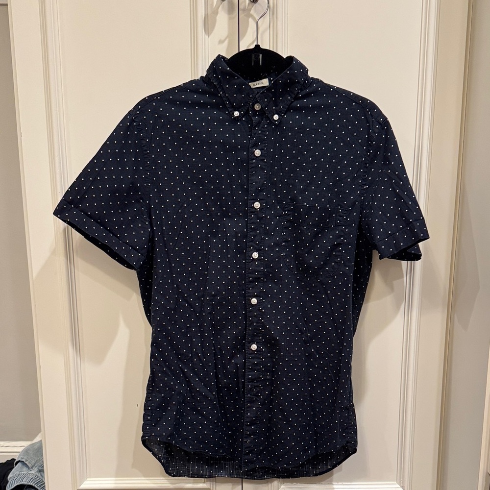 J. Crew Dark Blue Polka Dot Shirt